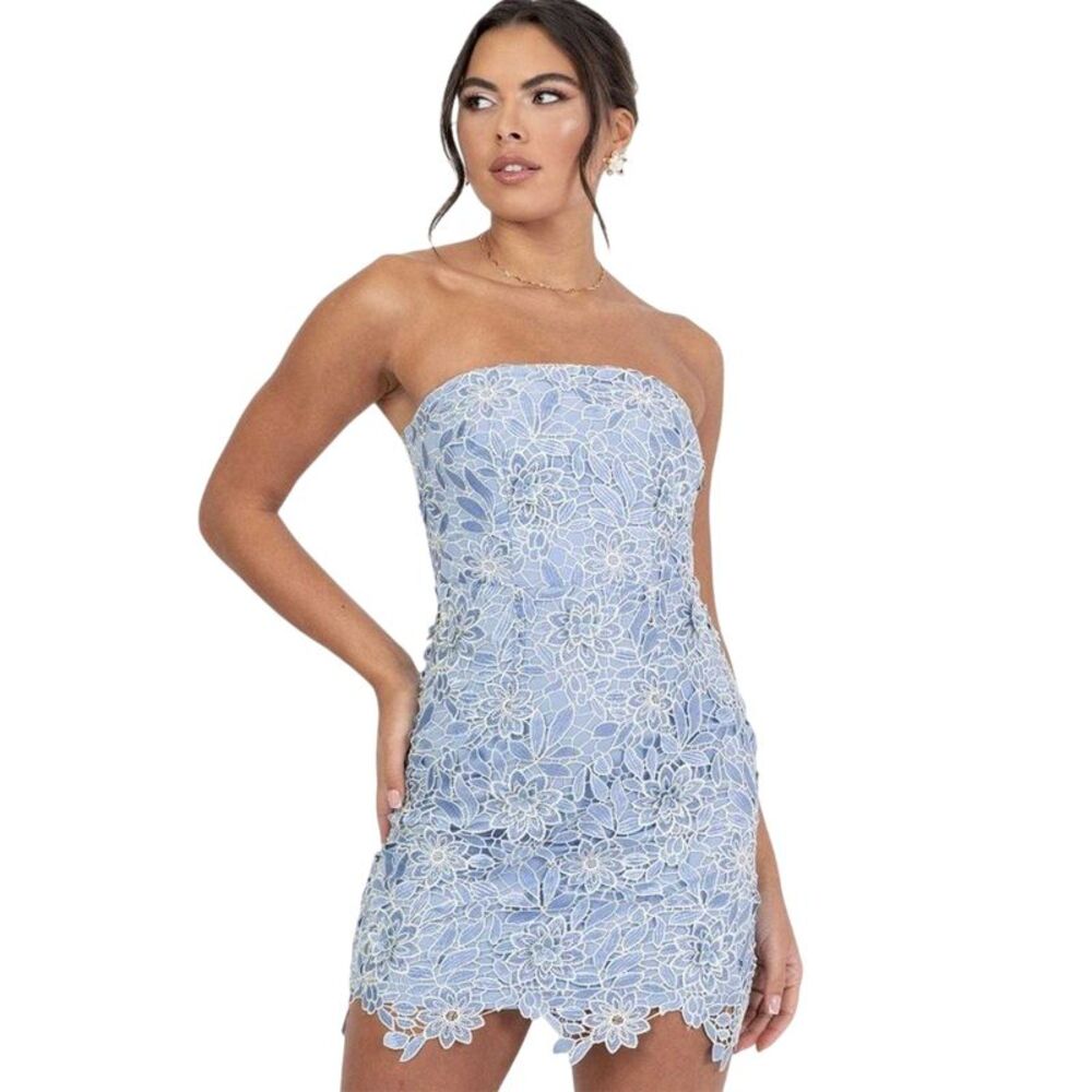 Deluxe Womens/Ladies Floral Bandeau Mini Dress / Blue